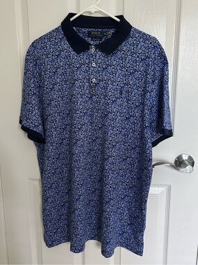 Polo Ralph Lauren Custom Slim Fit Navy Floral Print Polo Shirt, Size XXLARGE.